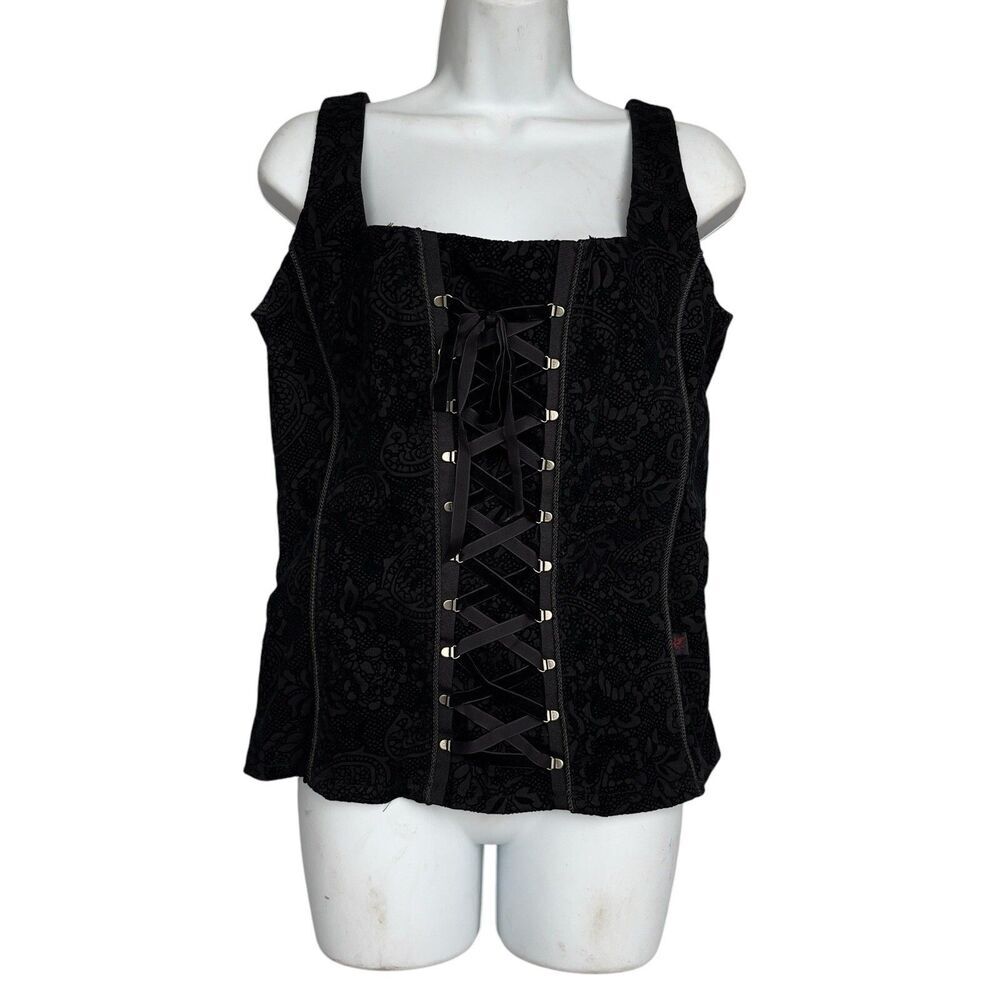 Tripp NYC Vintage Corset Lace Up Velvet Damask Bustier Top Goth Renaissance Sz L